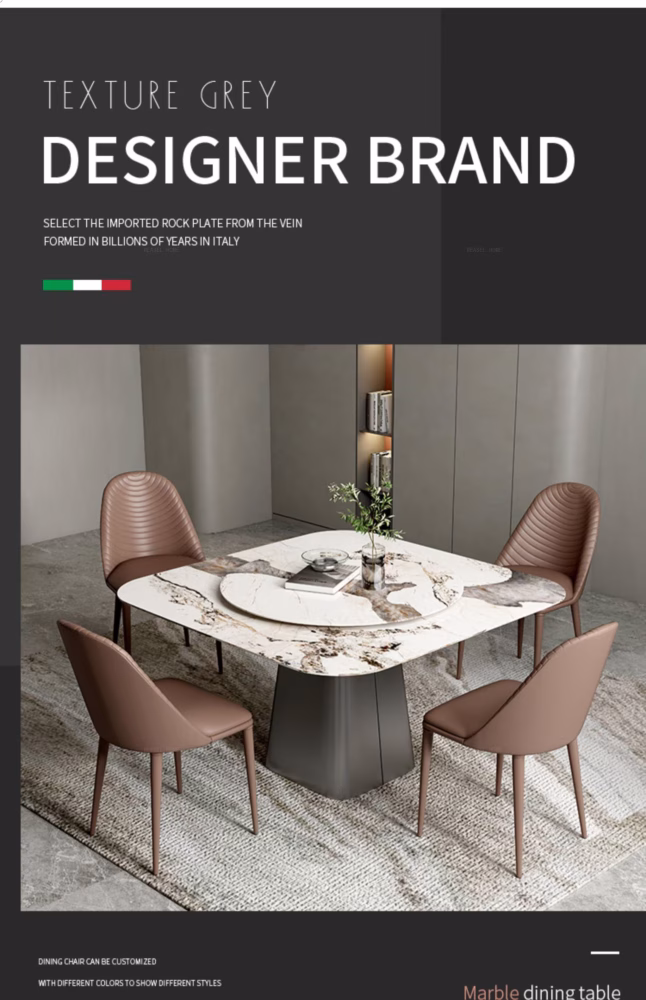 Nan 方形轉盤雲石岩板餐枱 1 3