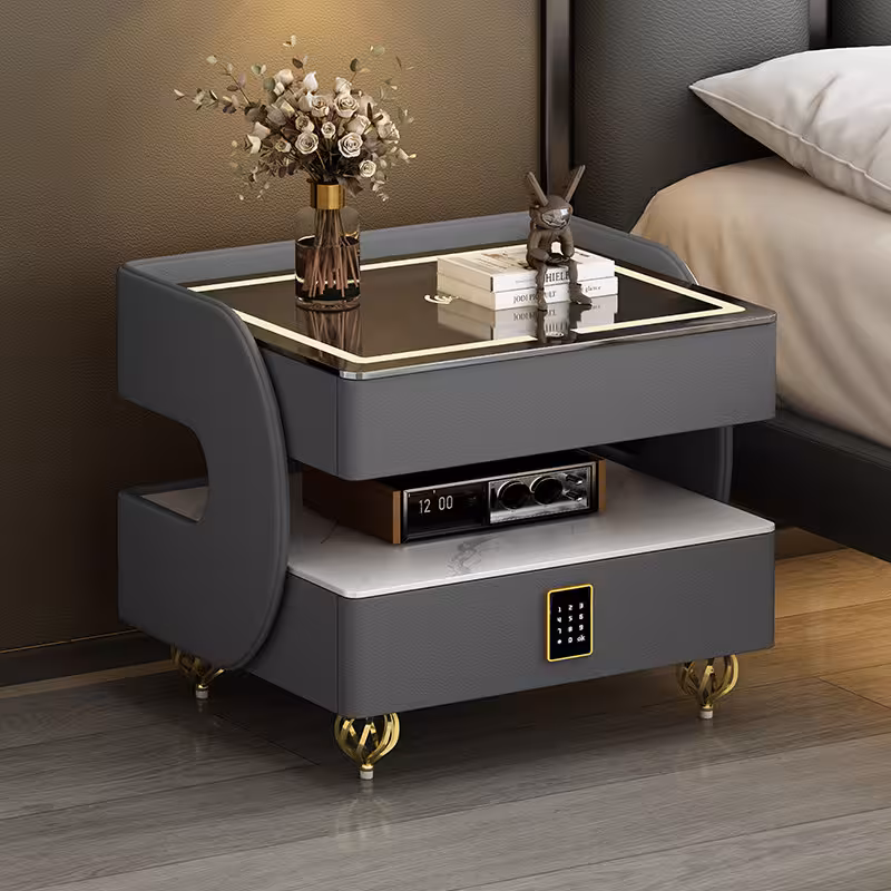 Cecily-多功能移動床頭櫃(USB充電+夜燈+無線充電+音箱+密碼鎖)