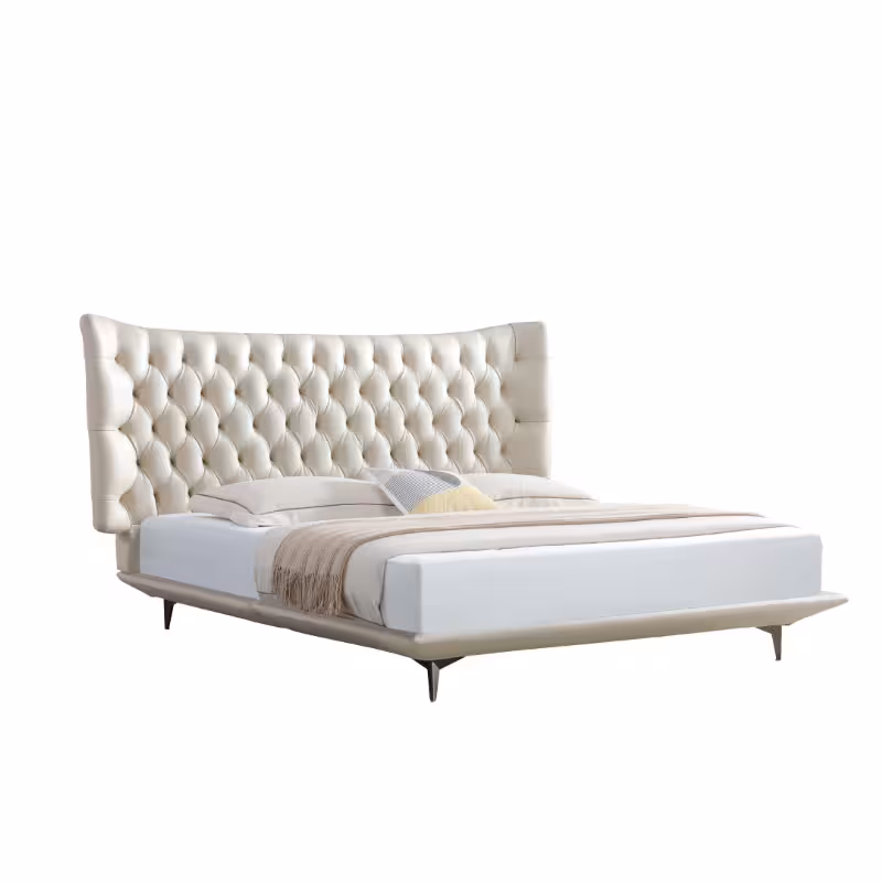 Clare-齊邊皮革床架